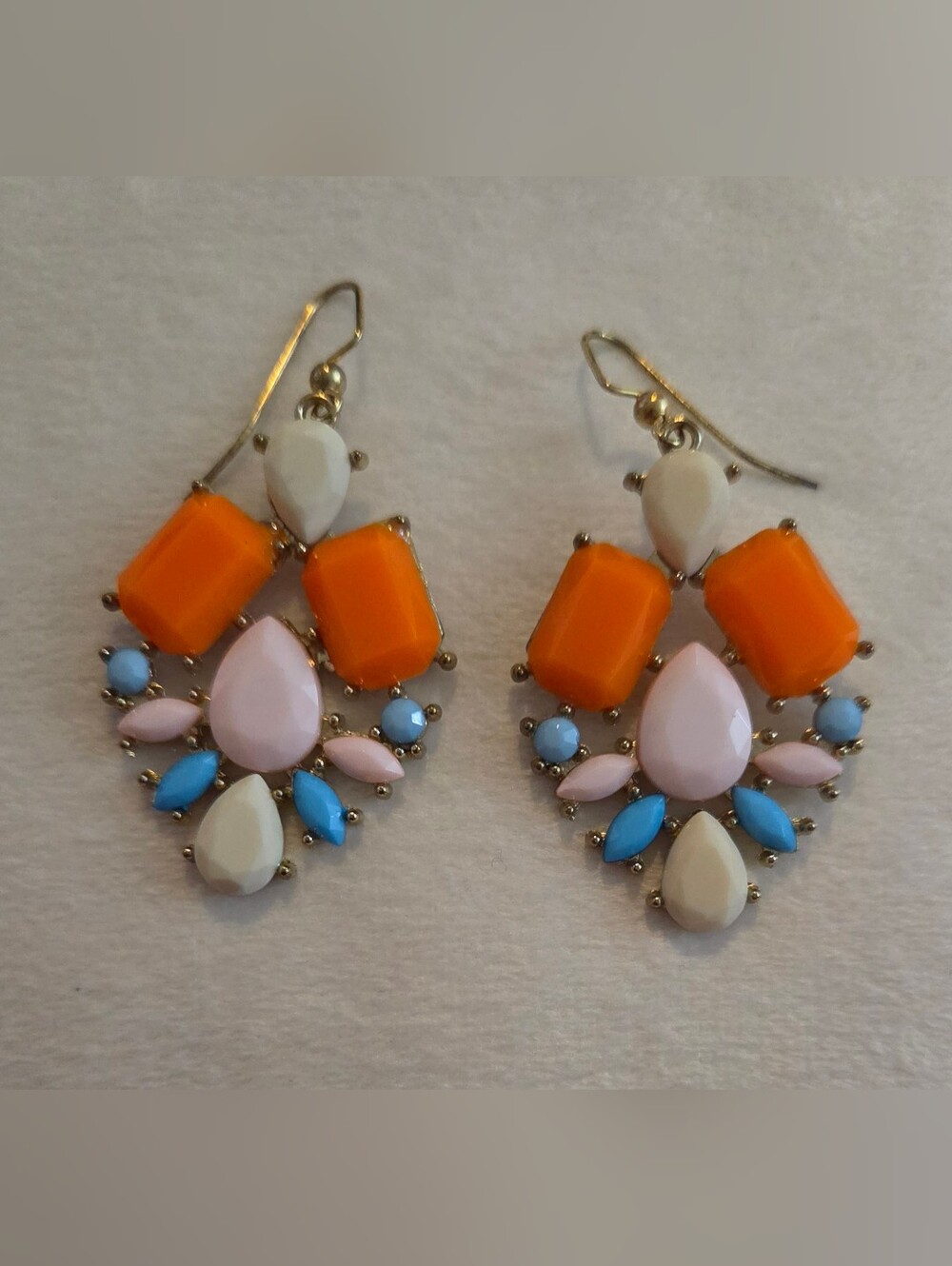 Color Block Teardrop Dangle Earrings - Orange, Pink & Blue